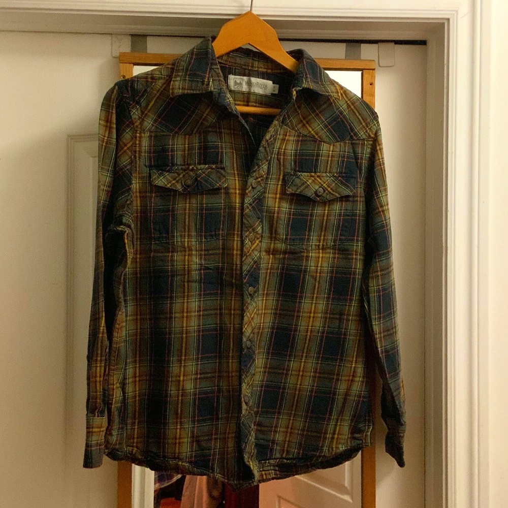 WindRiver Plaid Flannel Long Sleeve Button Down Cotton Shirt (Med)